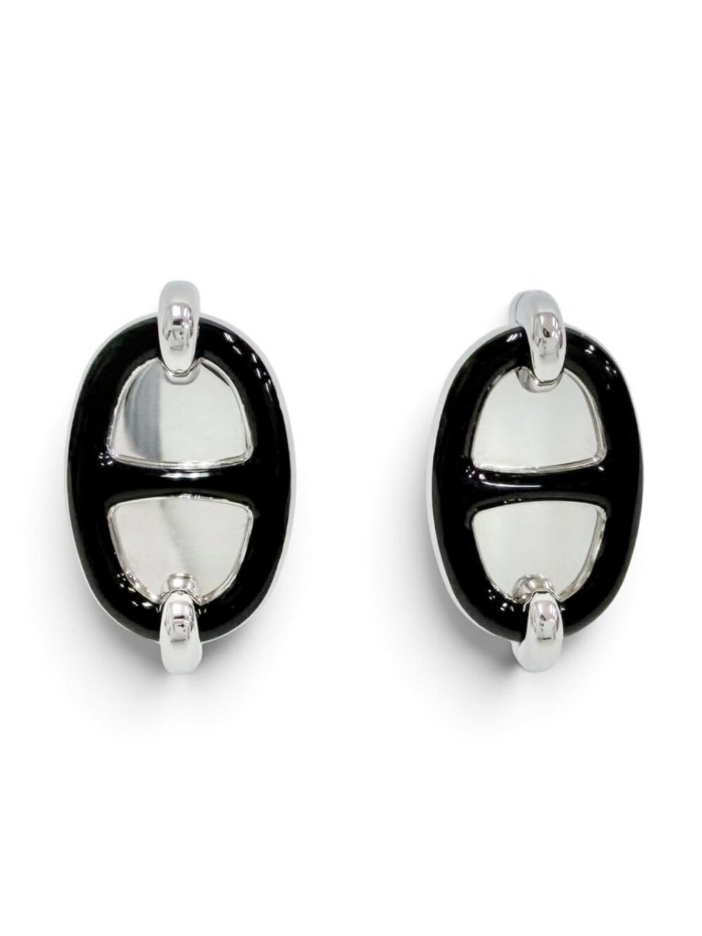 Hermes Mini Maillon Silvery Chaine D'ancre Earrings Silver Black